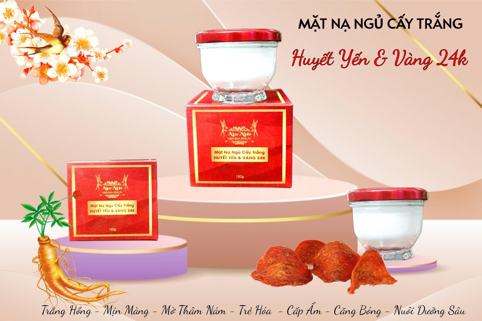 Mặt nạ ủ cấy trắng trắng huyết yến collagen