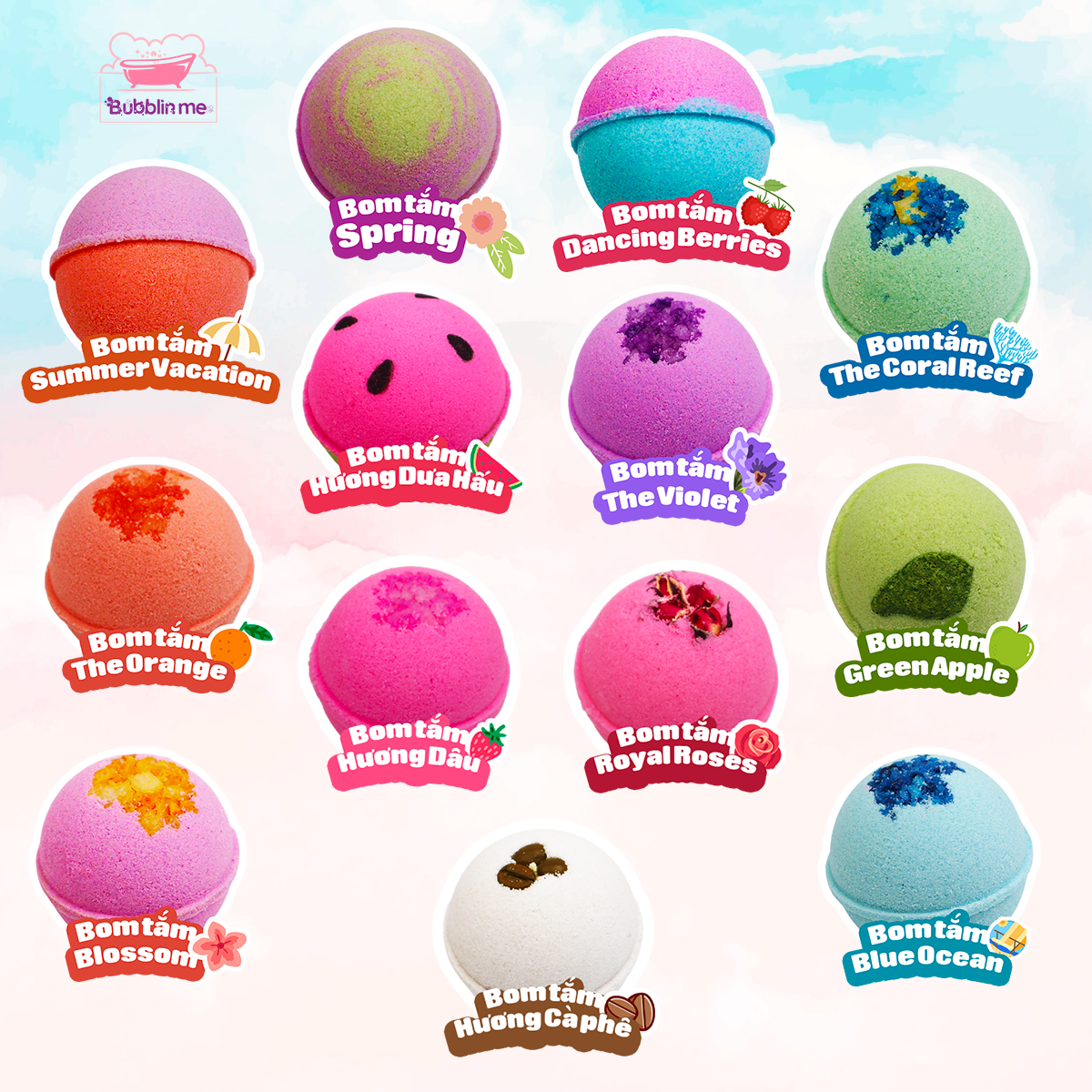 Bom tắm siêu dưỡng da TỔNG HỢP bath bomb Bubblin me