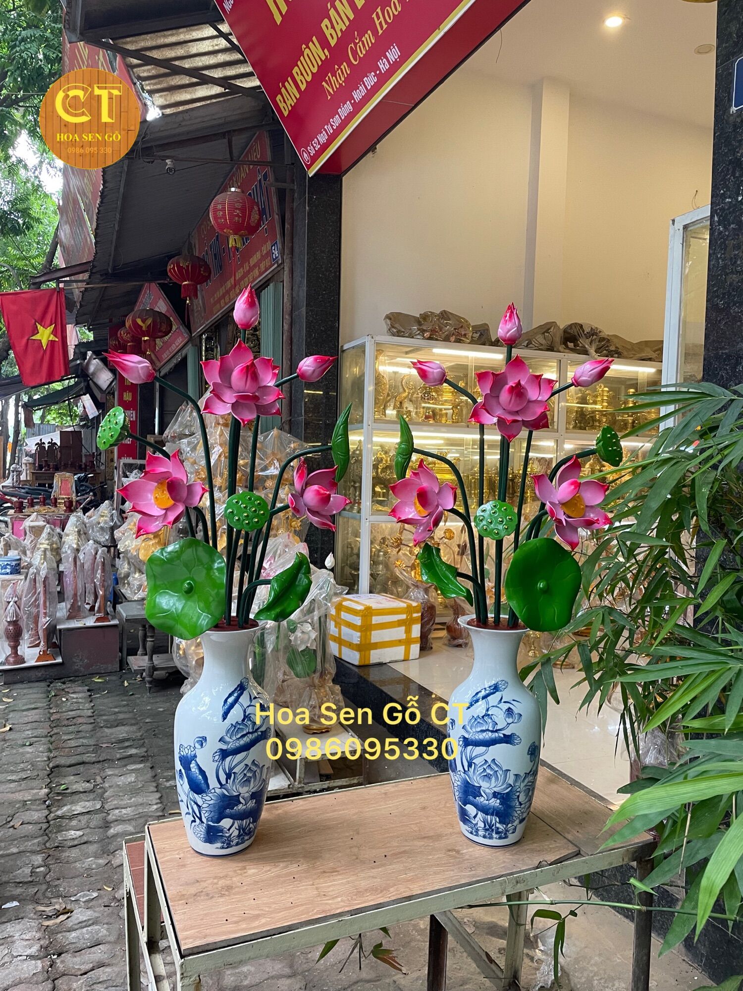 Hoa Sen Gỗ(Sen Hồng) Cắm Bình Sứ ( không kèm bình )