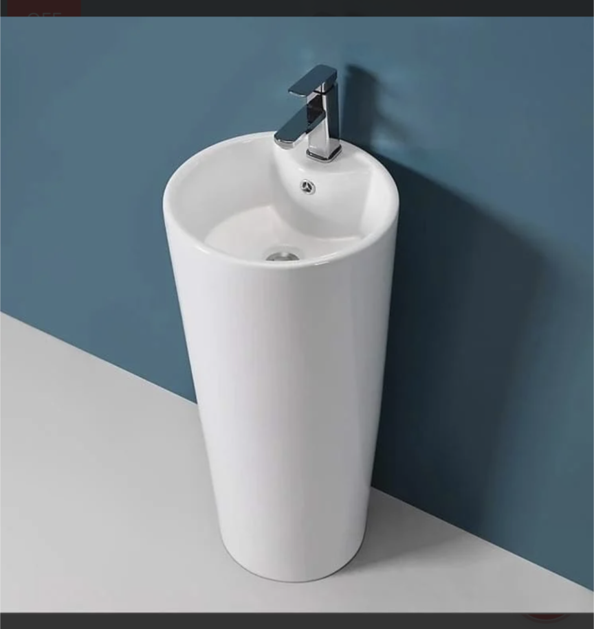 Lavabo trụ đứng LARTO 8243. LAVABO chậu rửa kiểu dáng tròn thân đứng đặt nền.