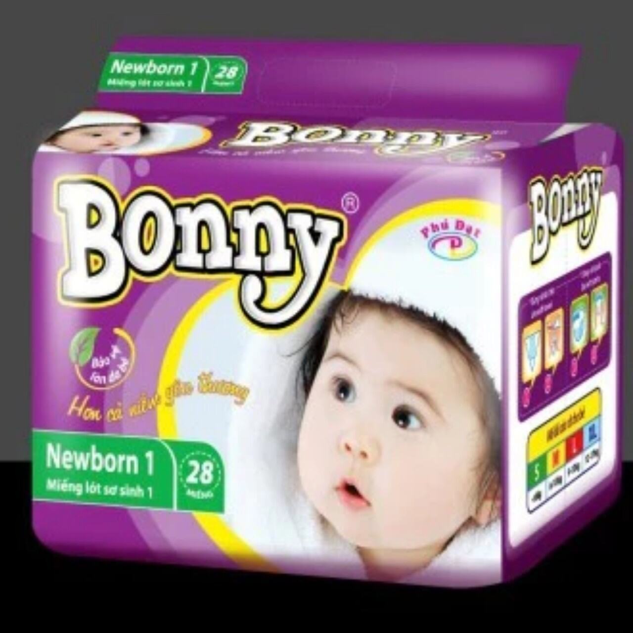 Tã lót em bé Bonny newborn 1, 2 (có thể thay thế băng vệ sinh ban đêm)