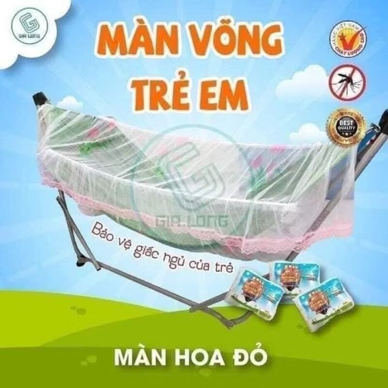 Mùng ngủ võng cho bé dài 2m2 x 1m Loại Tốt | Bảo vệ giấc ngủ của trẻ | Màn hoa dỏ