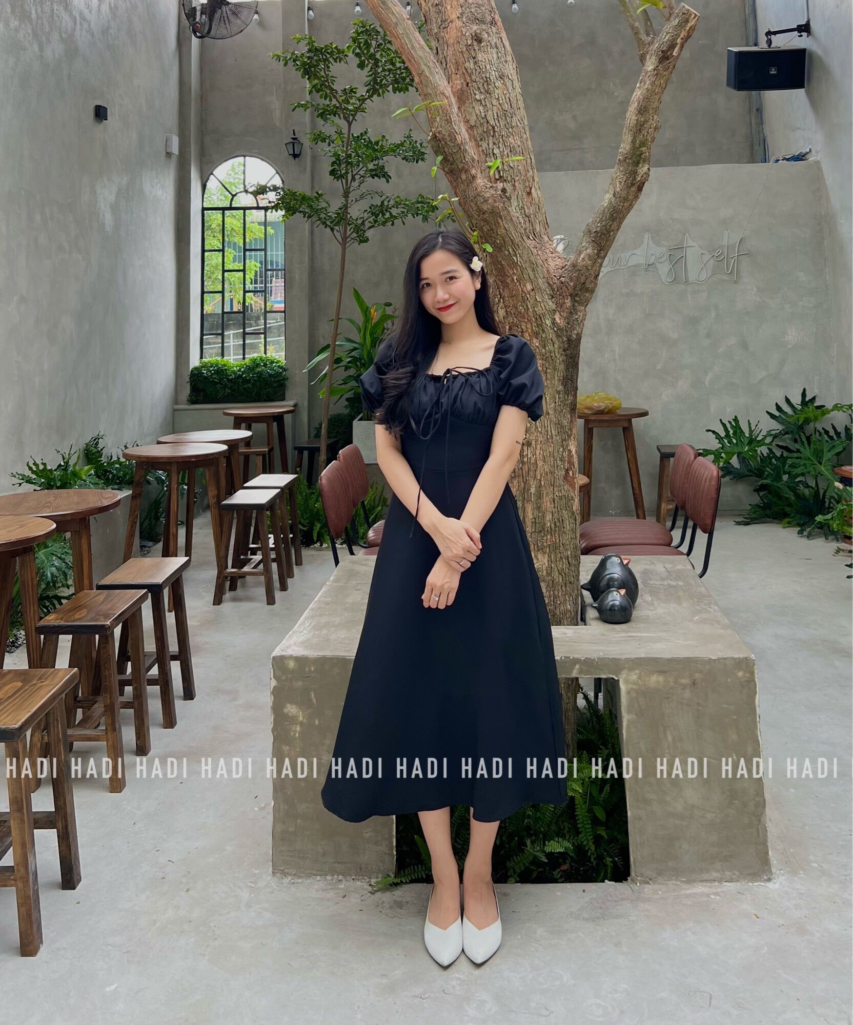 Đầm rút nhún ngực middi - Thương