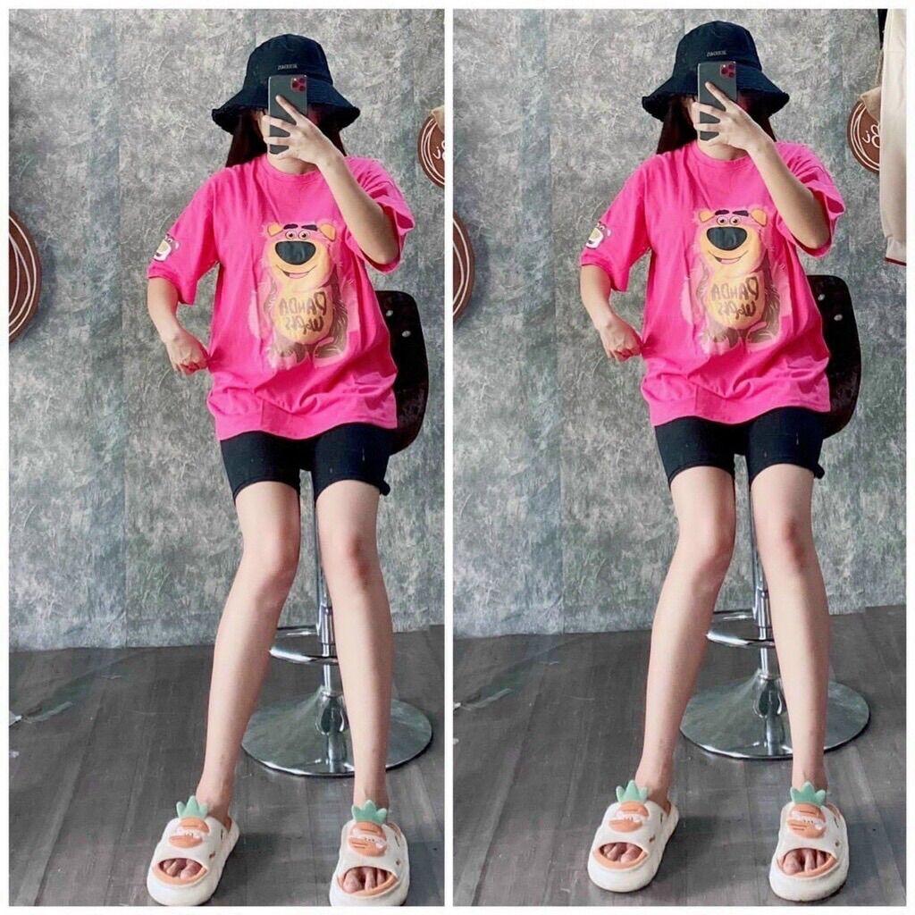 Set bộ áo thun mix quần legging đùi - Gấu panda