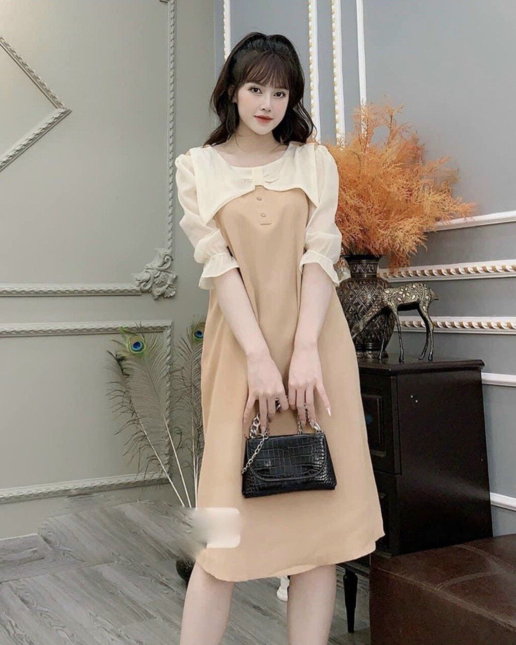 Đầm bầu công sở tay lửng thời trang