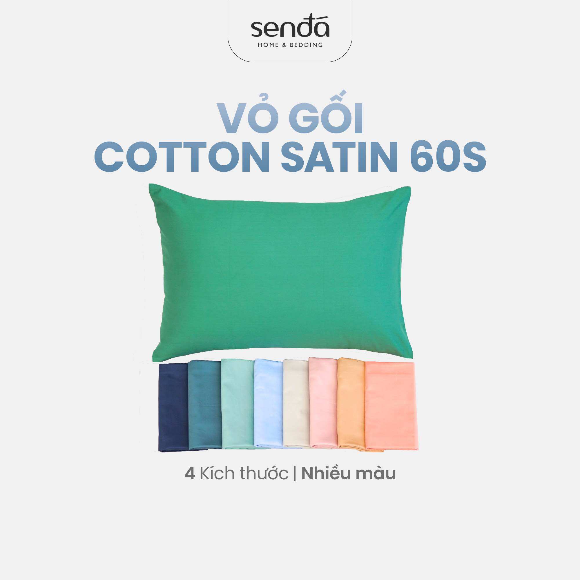 Vỏ gối cotton satin 60s 50x70 45x65 40x60 35x50 cm sen đá home bedding trơn màu cao cấp