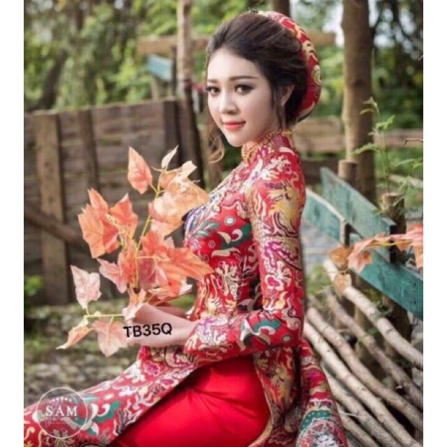 Sét áo dài gấm in 3D không kèm quần