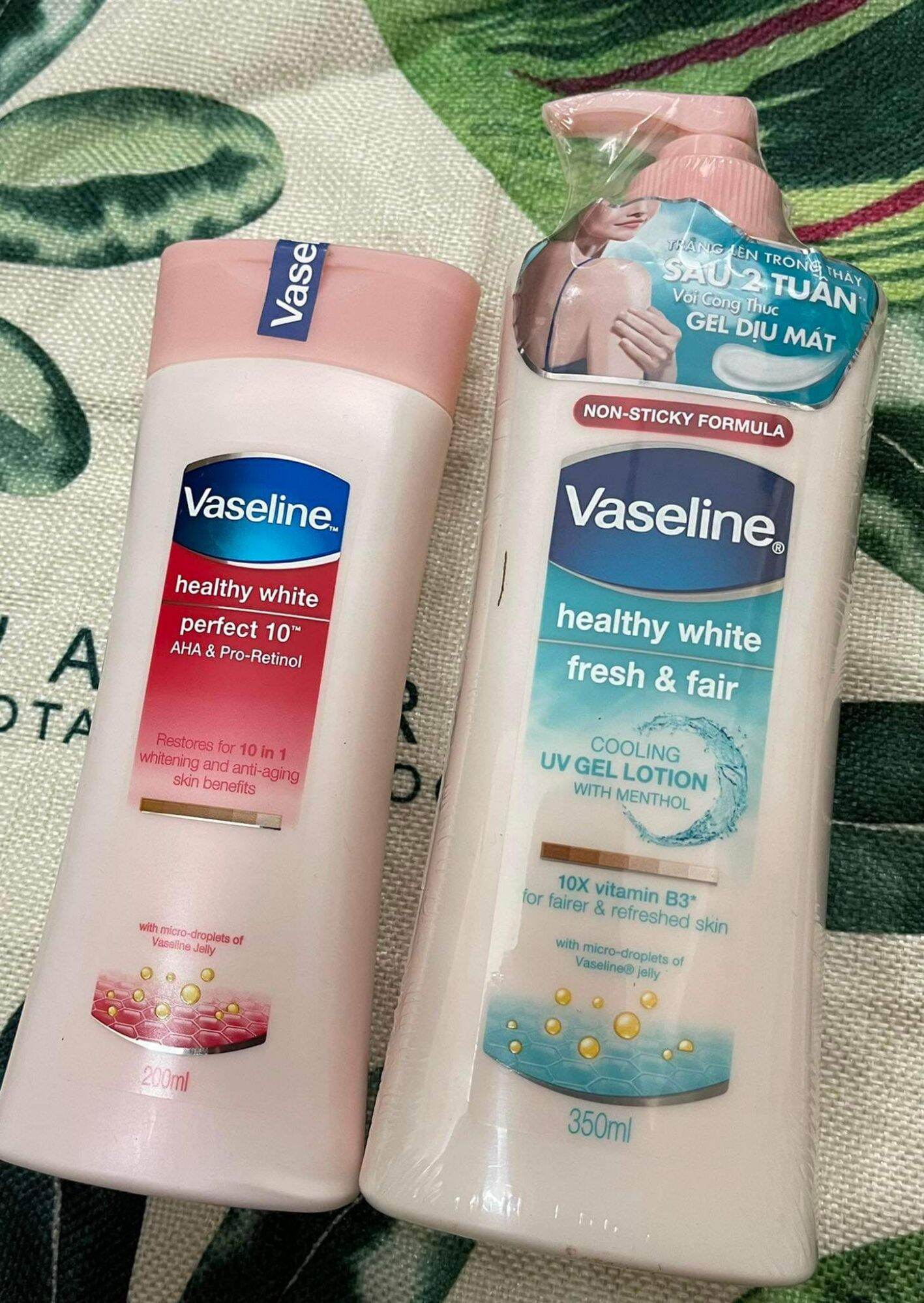 Sữa dưỡng thể vaseline dịu mát sáng da healthy white fresh & fair cooling uv gel lotion 350ml