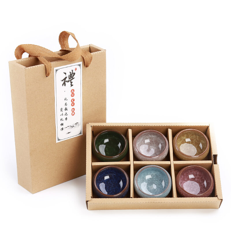 Bộ Đồ Trà Kung Fu Gốm Sứ Sáng Tạo Cốc Thưởng Trà Cốc Cá Nhân Cốc Trà 6 Chiếc 6 Chiếc 6 Màu Hoa Văn Men Rạn Đá Tử Sa Hộp Quà