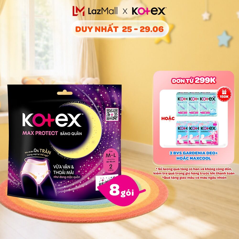 Combo 8 gói BVS Kotex Ban Đêm dạng quần cỡ M/L/L/XL 2 miếng