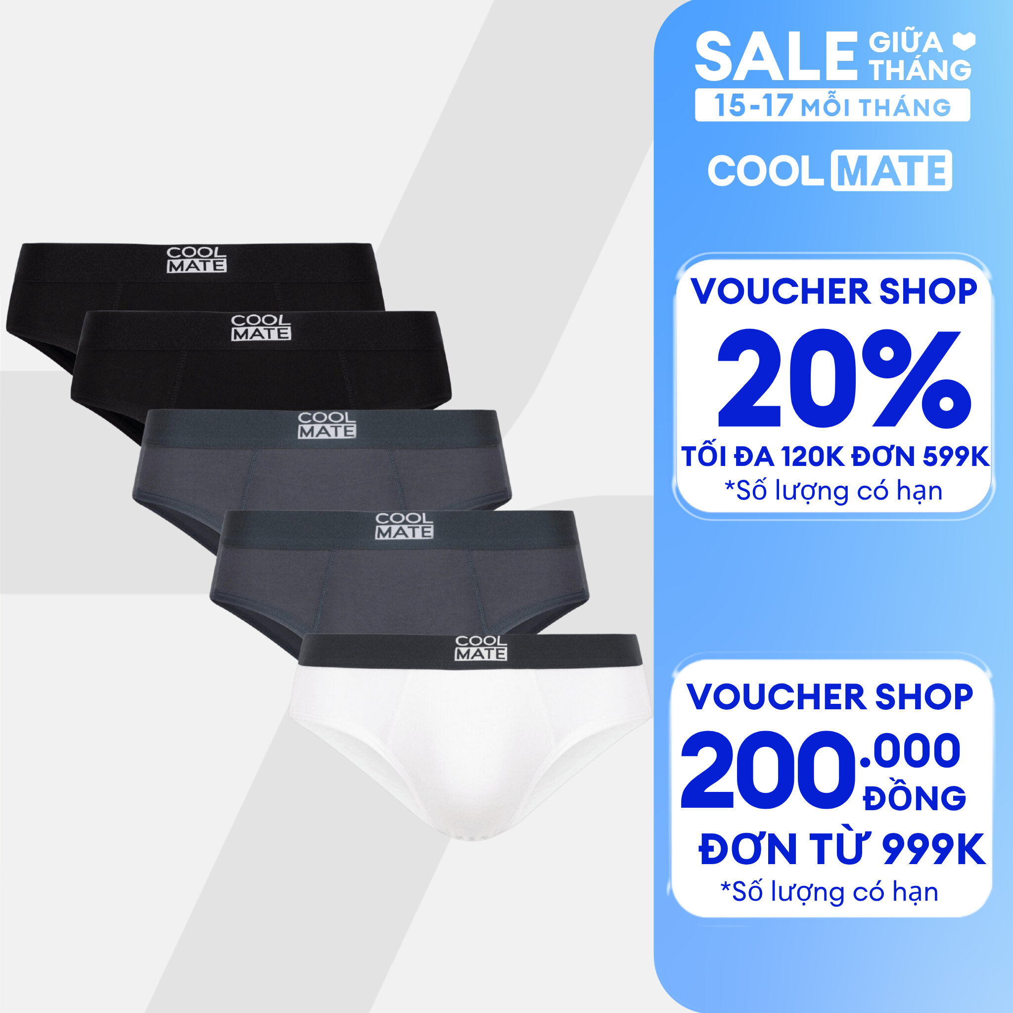 Combo 5 quần lót nam tam giác brief bamboo kháng khuẩn (ngẫu nhiên 2-3 màu) - Coolmate