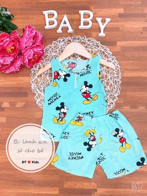 Đồ bộ sát nách lanh lụa mặc nhà bé trai bé gái