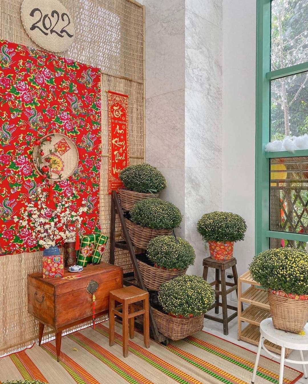 Khăn Bàn Vải Con Công Trang Trí Tết Xưa - Có May Viền