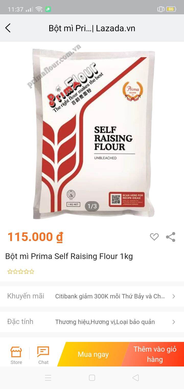 Bột mì Prima Self Raising Flour 1kg