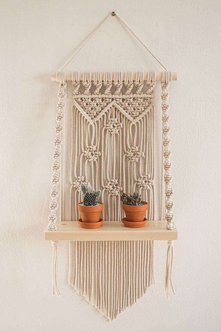 Kệ gỗ trang trí dây treo tường tết macrame handmade