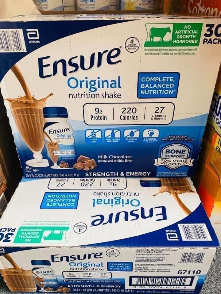 Thùng 30 chai sữa ensure nước mỹ 237ml x 30 chai vị socola- vị sô-cô-la chocolate date 11-23