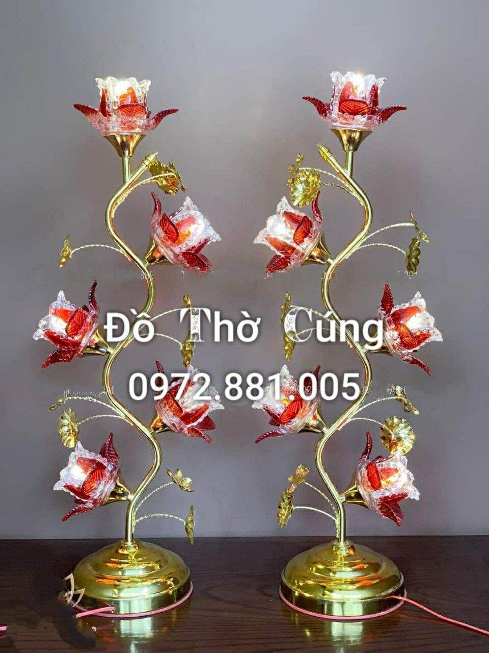 Đèn thờ thủy tinh 5 Bông hoa sen