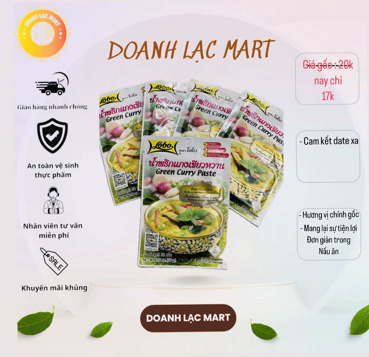 [Lobo Thailand] Gói Gia vị cà ri 50gr,- XANH  /  Green Curry Paste