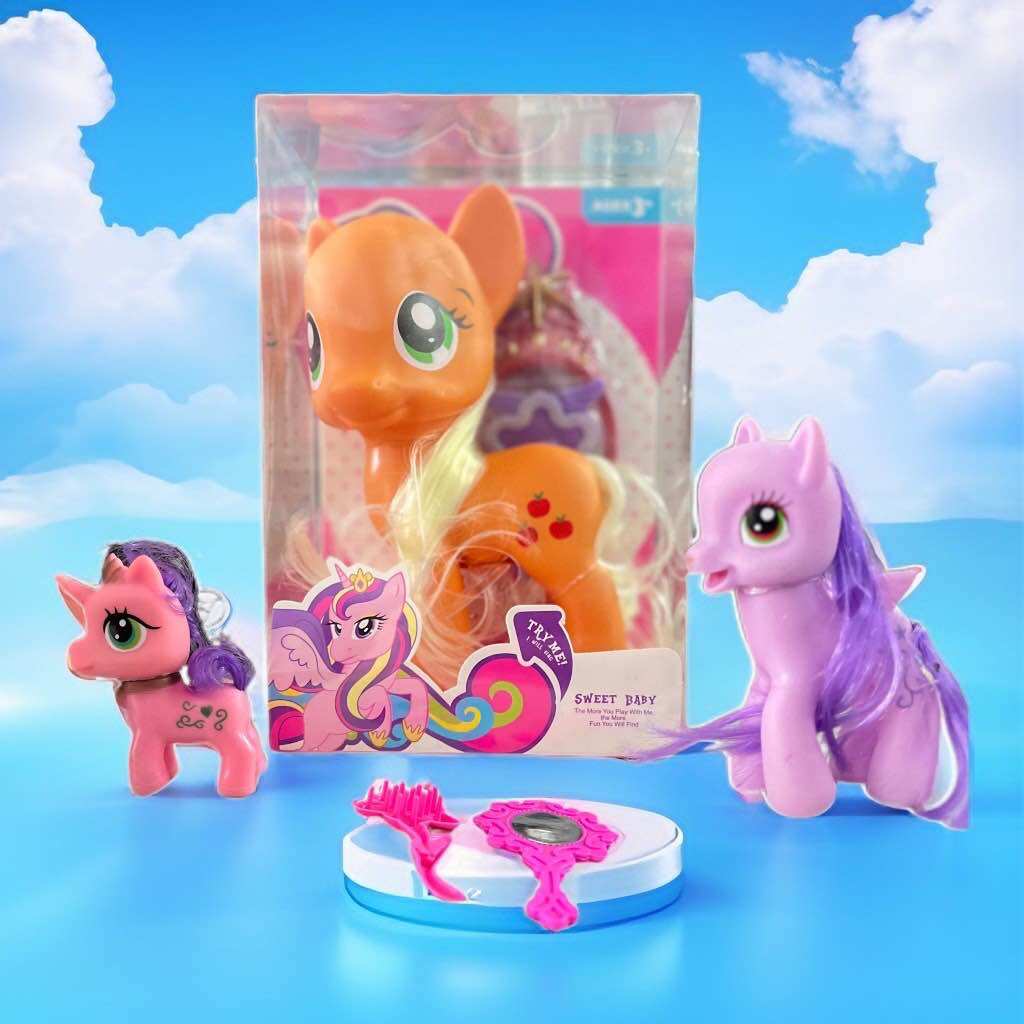 Mô hình ngựa pony - bộ 3 con - tặng lượt và kính nhỏ - mô hình trưng bày và quà tặng