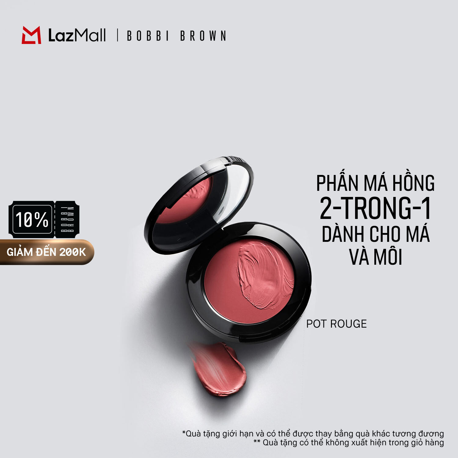   ƯU ĐÃI 15-17.12  Bobbi Brown Pot Rouge For Lips & Cheeks | Má hồng kem cho hiệu ứng ửng hồng mềm mại có thể dùng cho môi 