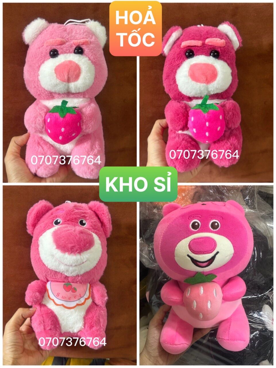 Gấu dâu lotso ngồi 22cm cute-lông mịn