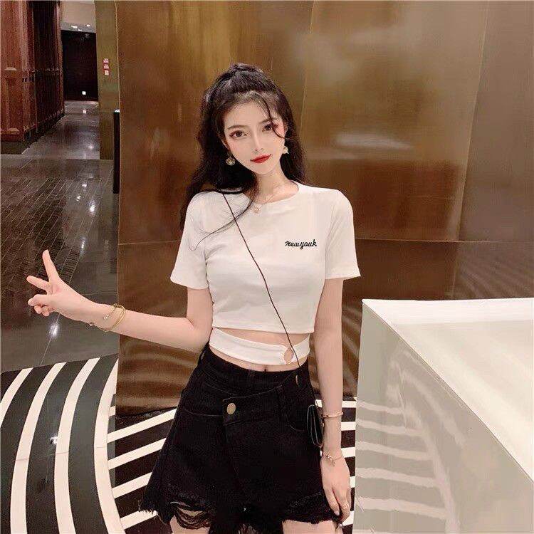 Áo Kiểu Croptop Khoen Eo thun lụa