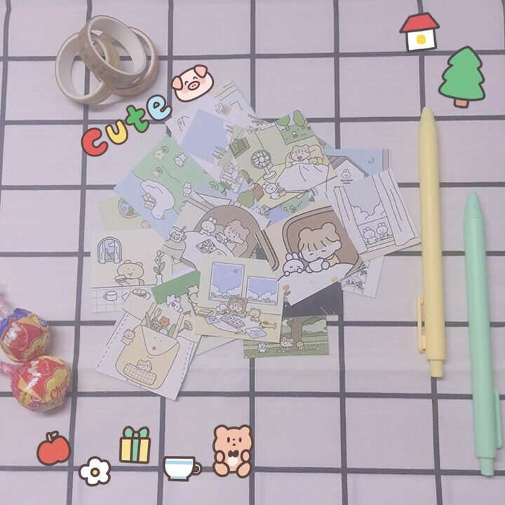 Set 24 sticker cô bé pomi, thỏ trắng và gấu nâu dễ thương | ivi iko