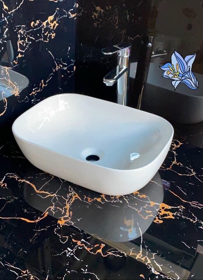 Chậu Lavabo Rửa Mặt đặt bàn ( chữ nhật 40x32 , viền mỏng, dáng bo cạnh)