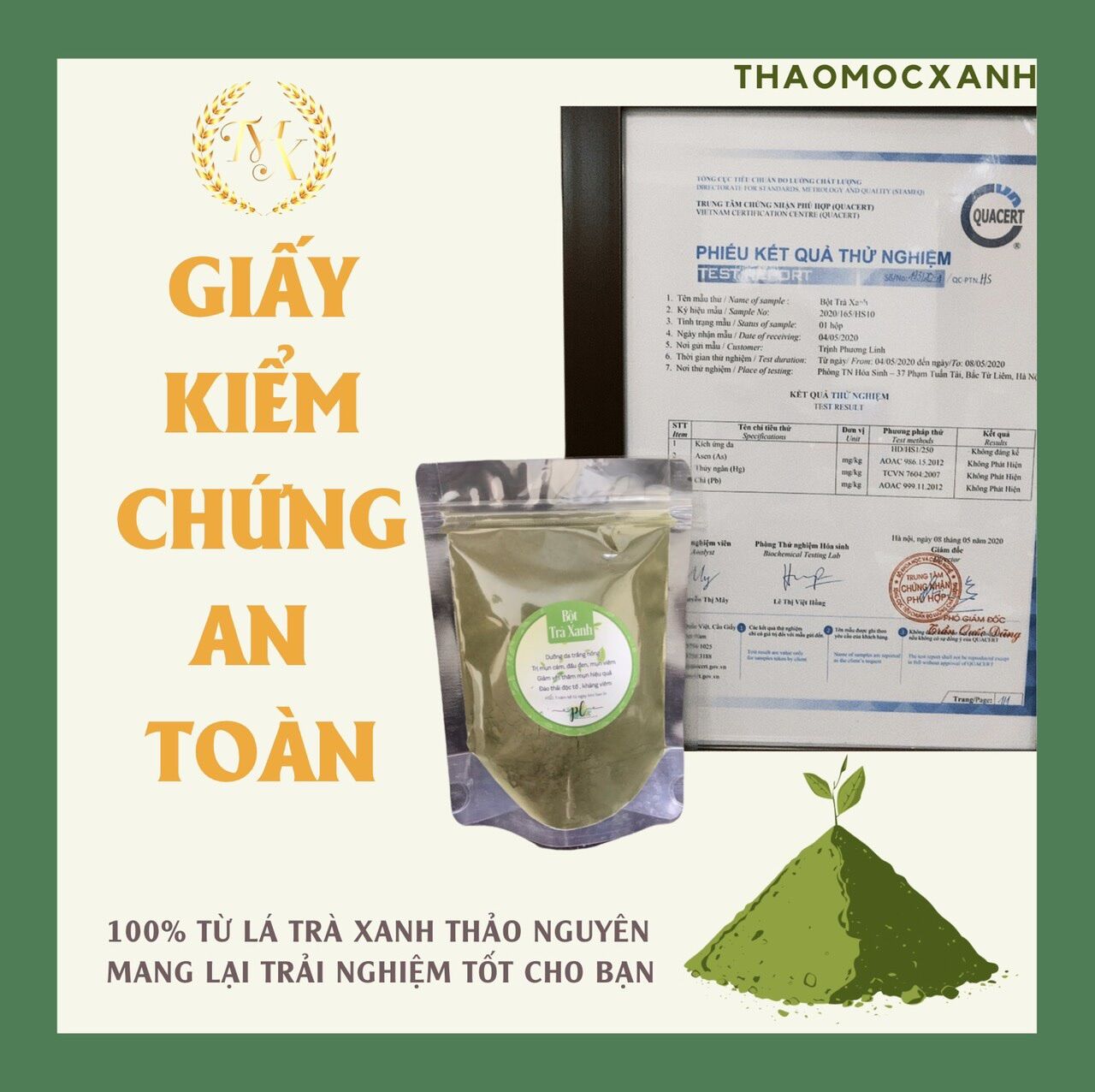 Bột trà xanh, đậu đỏ, cám gạo nguyên chất