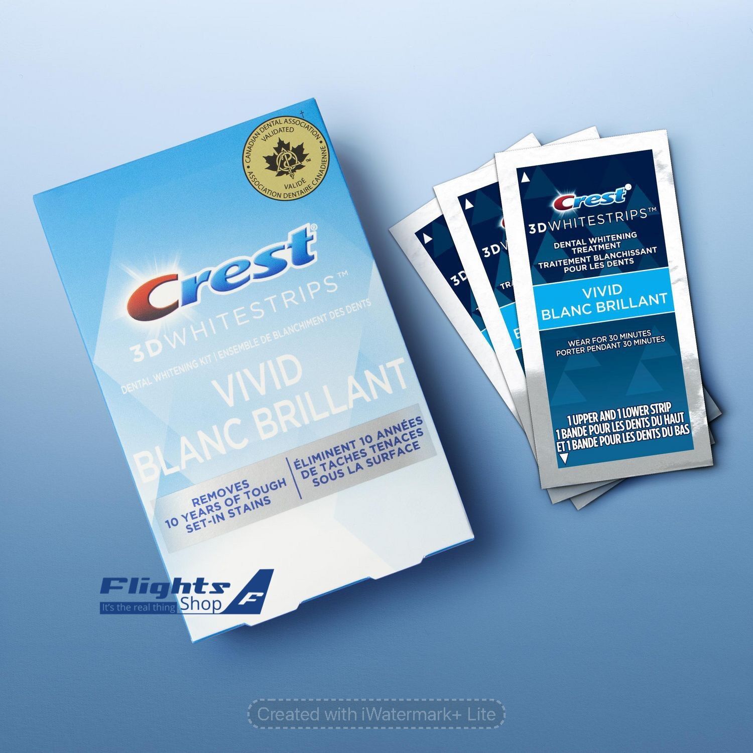 Miếng dán trắng răng Crest 3D Whitestrips Vivid Blanc Brillant Canada, hộp 20 miếng