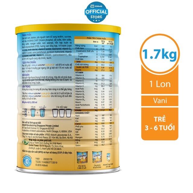 Sửa bột Abbott Crow gold 3+ 1,7kg