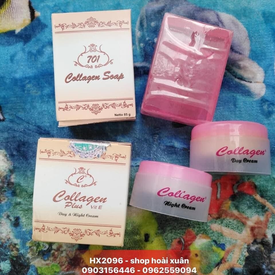 BỘ KEM COLLAGEN PLUS VIT E INDONESIA tái tạo da phục hồi da hư tổn loại bỏ mụn thâm và nám da ( kèm soap rửa mặt) - HX2096