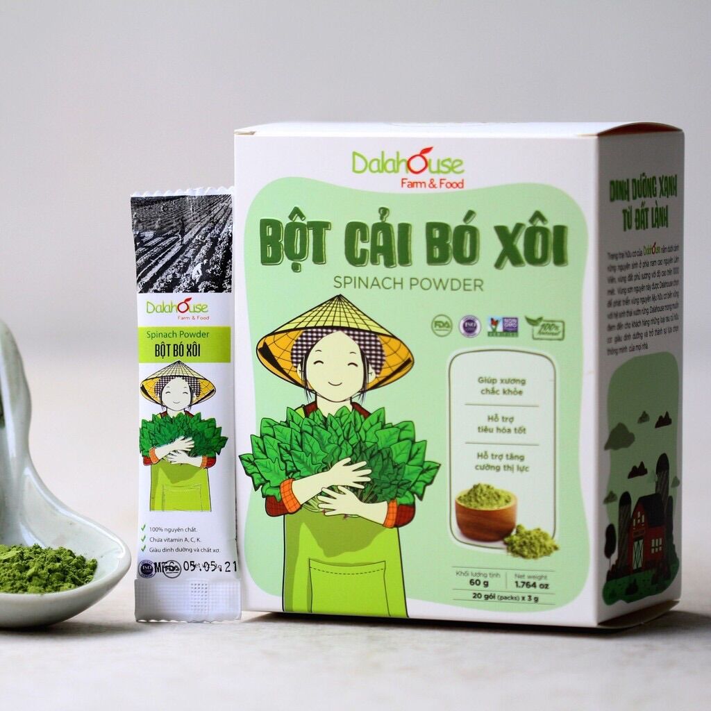 Bột cải bó xôi sấy lạnh Hữu cơ - Dalahouse nguyên chất - 60gr đặt tiêu chuẩn châu Âu