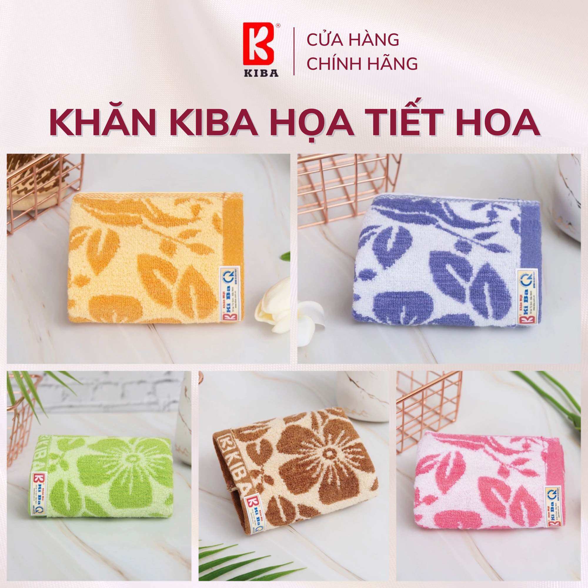 Khăn kiba họa tiết hoa hồng dây, 100% sợi tơ tằm, dày dặn, thấm hút tốt, siêu mềm mại, không ra màu, khăn mặt, khăn lau tay, khăn tắm, khăn cao cấp, khăn nhập khẩu