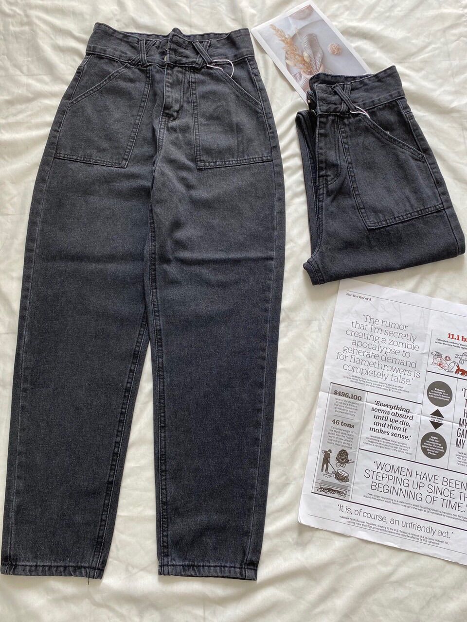 Baggy Jeans LƯNG CAO 2 NÚT TÚI ĐẮP