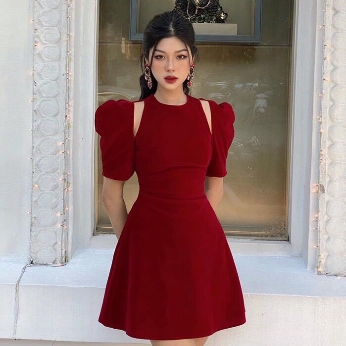 (D124 SHOP BIGSIZE NỮ 50KG ĐẾN 90KG) đầm khoét vai không nơ cổ tròn