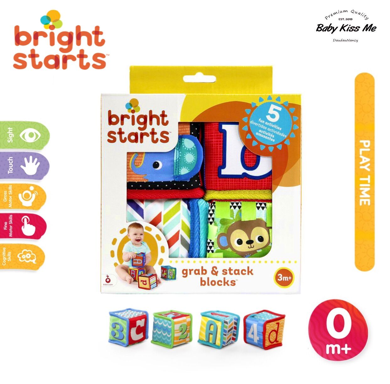 Set 4 khối vuông đồ chơi khám phá cho bé - brigh starts grab & stack blocks