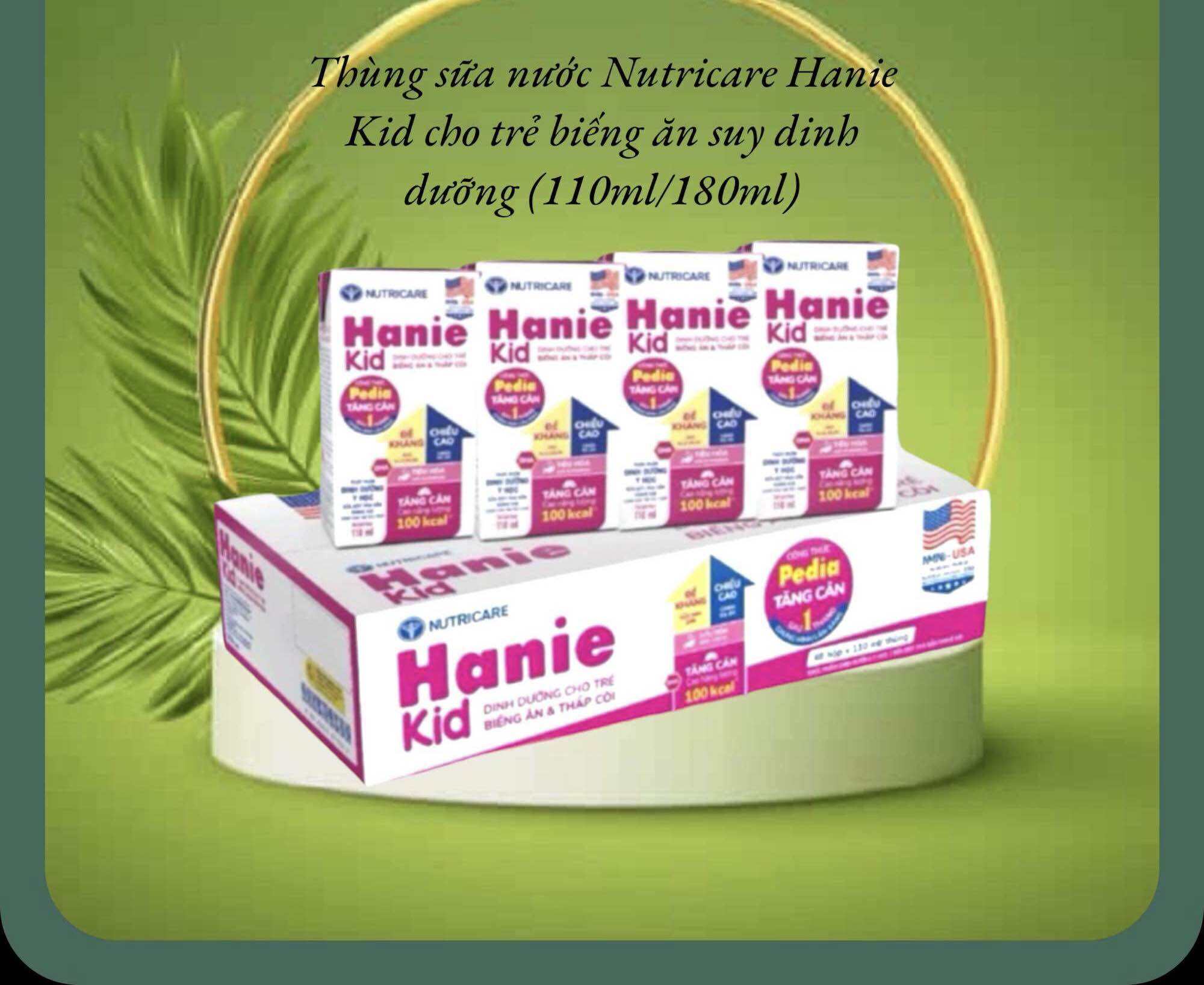 (Mẫu mới)Thùng sữa pha sẵn Nutricare Hanie Kid 48 hộp 110ml cho trẻ biếng ăn suy dinh dưỡng