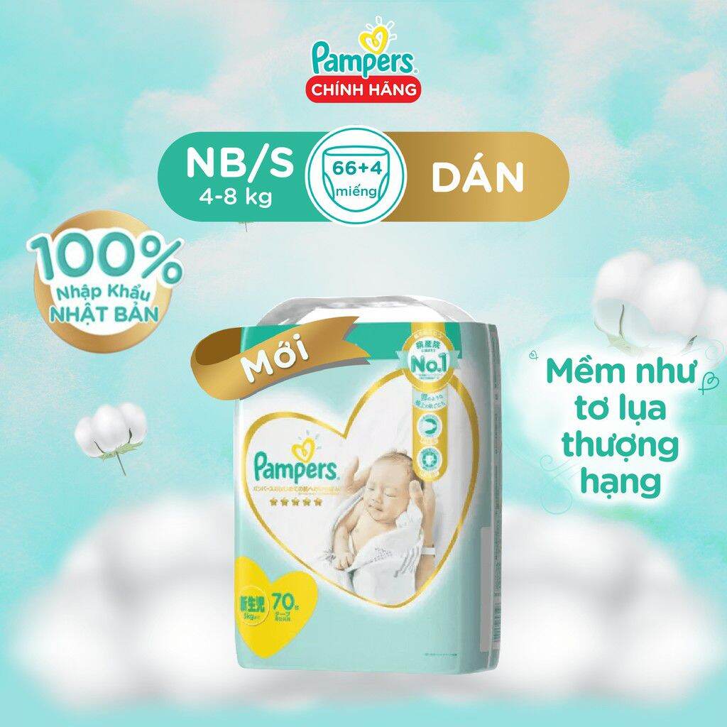 (Thêm 4 miếng) Tã Dán Pampers Nội Địa Nhật Bản NB66+4