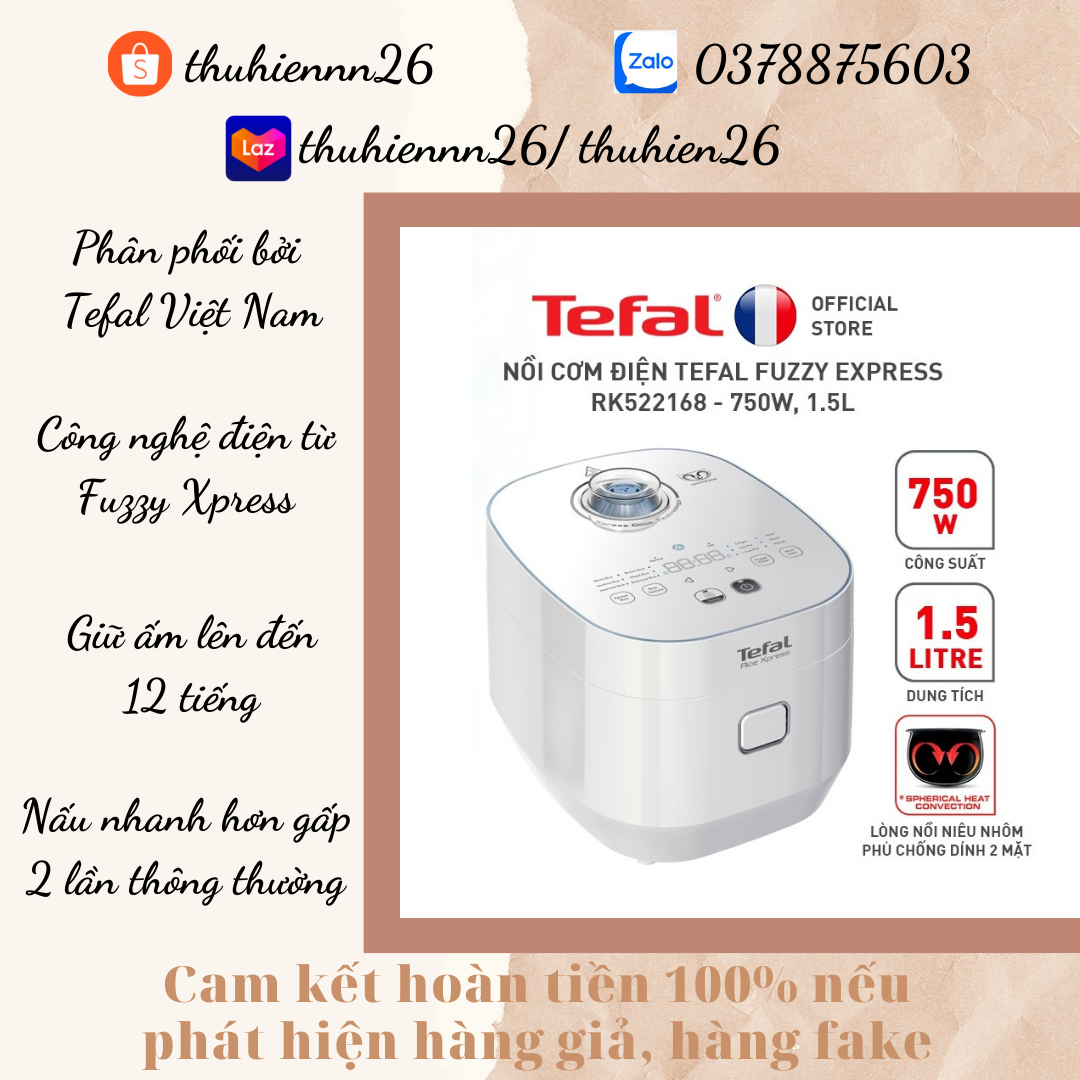 Nồi cơm điện tefal fuzzy express rk522168 - 750w, 1.5l