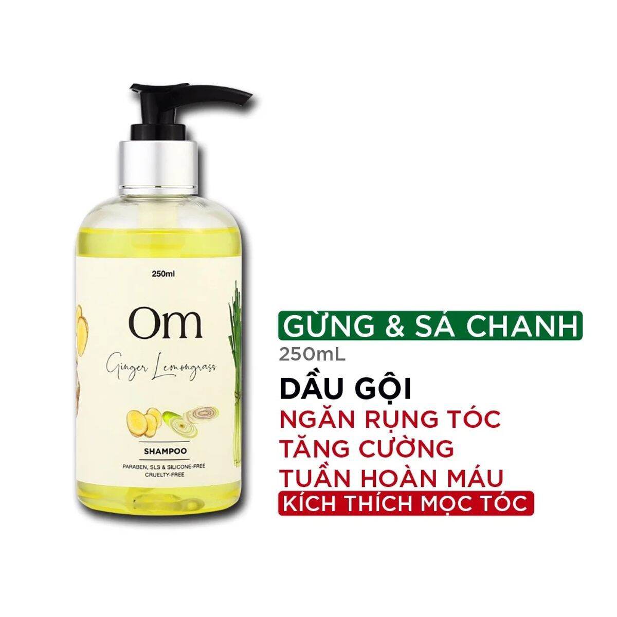 Dầu gội ngừa rụng cho tóc yếu tinh dầu gừng sẻ sả chanh - om fountain