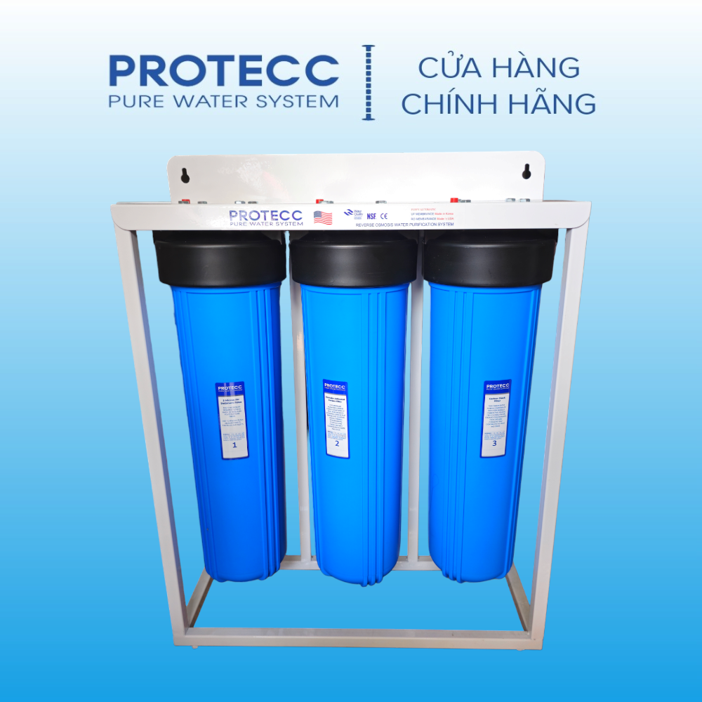 Bộ 3 lọc thô 20 inch béo có khung chân thép sơn tỉnh điện - bộ lọc bigblue 20 inch cao cấp
