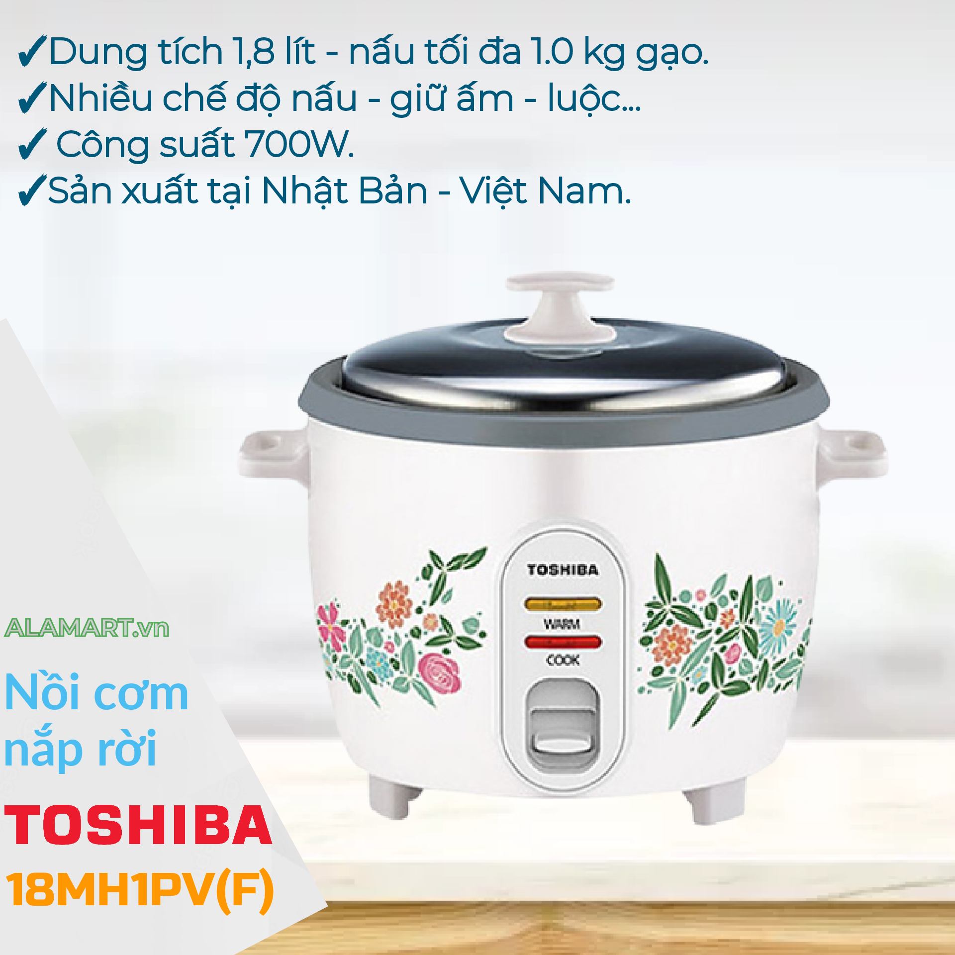 Nồi cơm điện nắp rời 1,8 lít toshiba rc-18mh1pv
