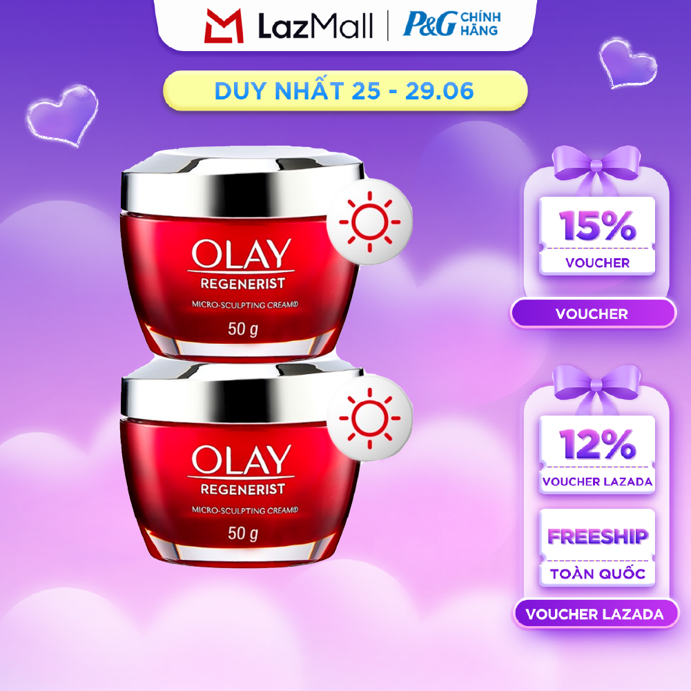 Combo 2 Kem Dưỡng Ban Ngày OLAY REGENERIST Căng Mướt, Sáng Khỏe  Phục Hồi Dấu Hiệu Lão Hóa Hũ 50G