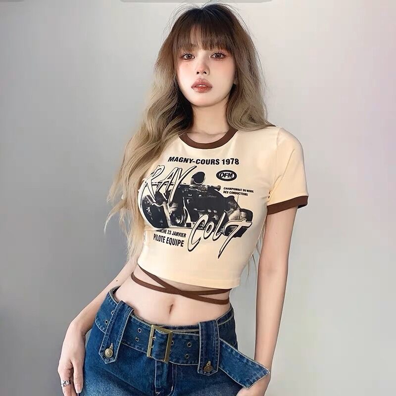 Áo kiểu phối dây quấn eo in hình cực cháy h30