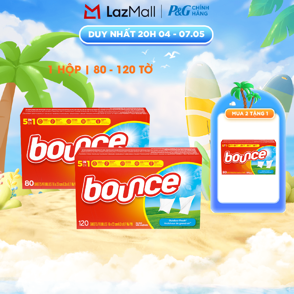 Giấy Làm Mềm Vải BOUNCE Nhập Khẩu Mỹ Thơm Quần Áo Hương Outdoor Fresh Hộp 120 Tờ/ 80 Tờ