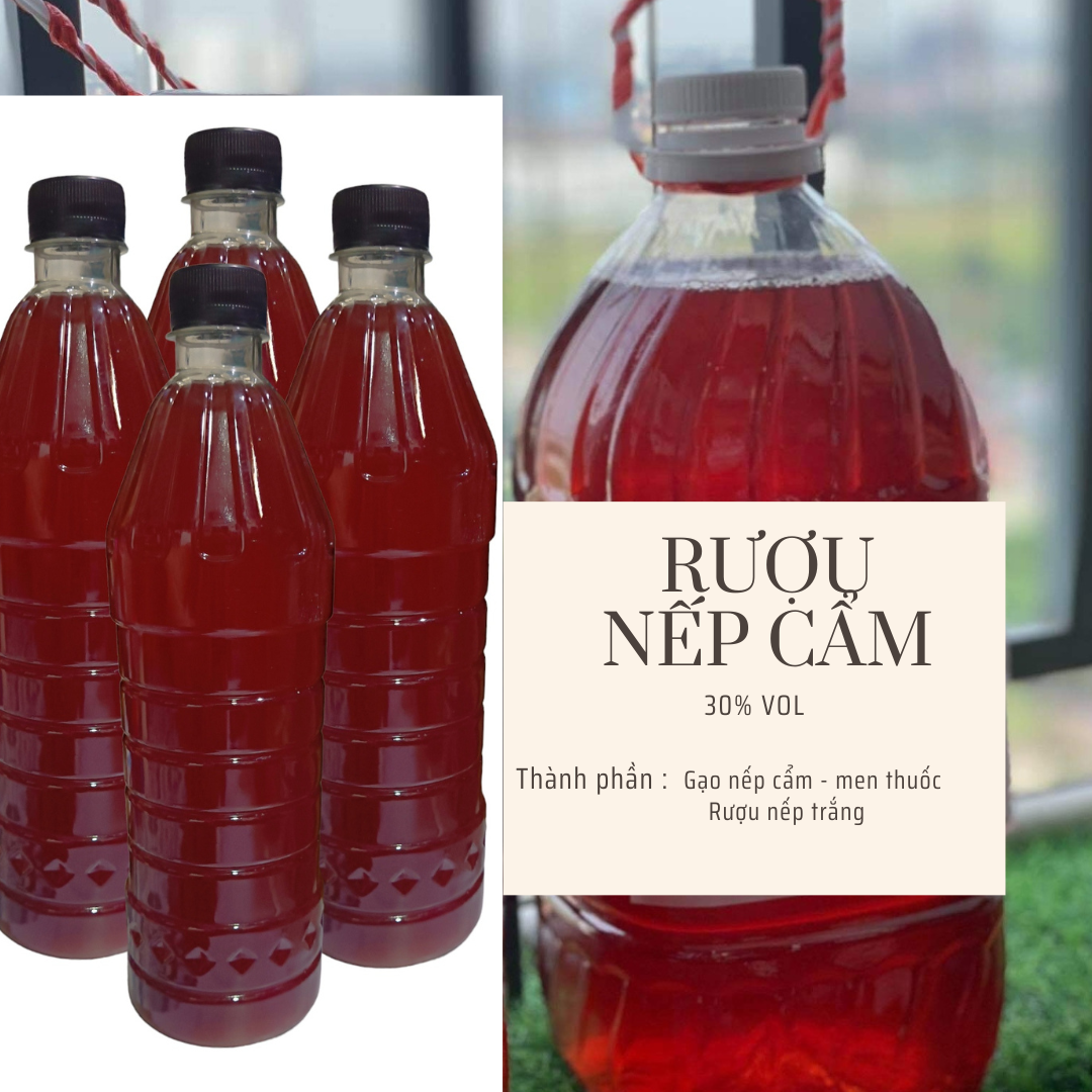 Rượu nếp cẩm nguyên chất chai 1 lít