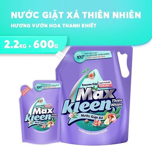 Túi nước giặt xả 2.2kg + túi nước giặt xả 600g thiên nhiên maxkleen