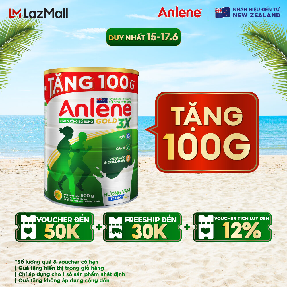 [TẶNG THÊM 100G] Lon sữa bột Anlene Gold 3X Vanilla 800g