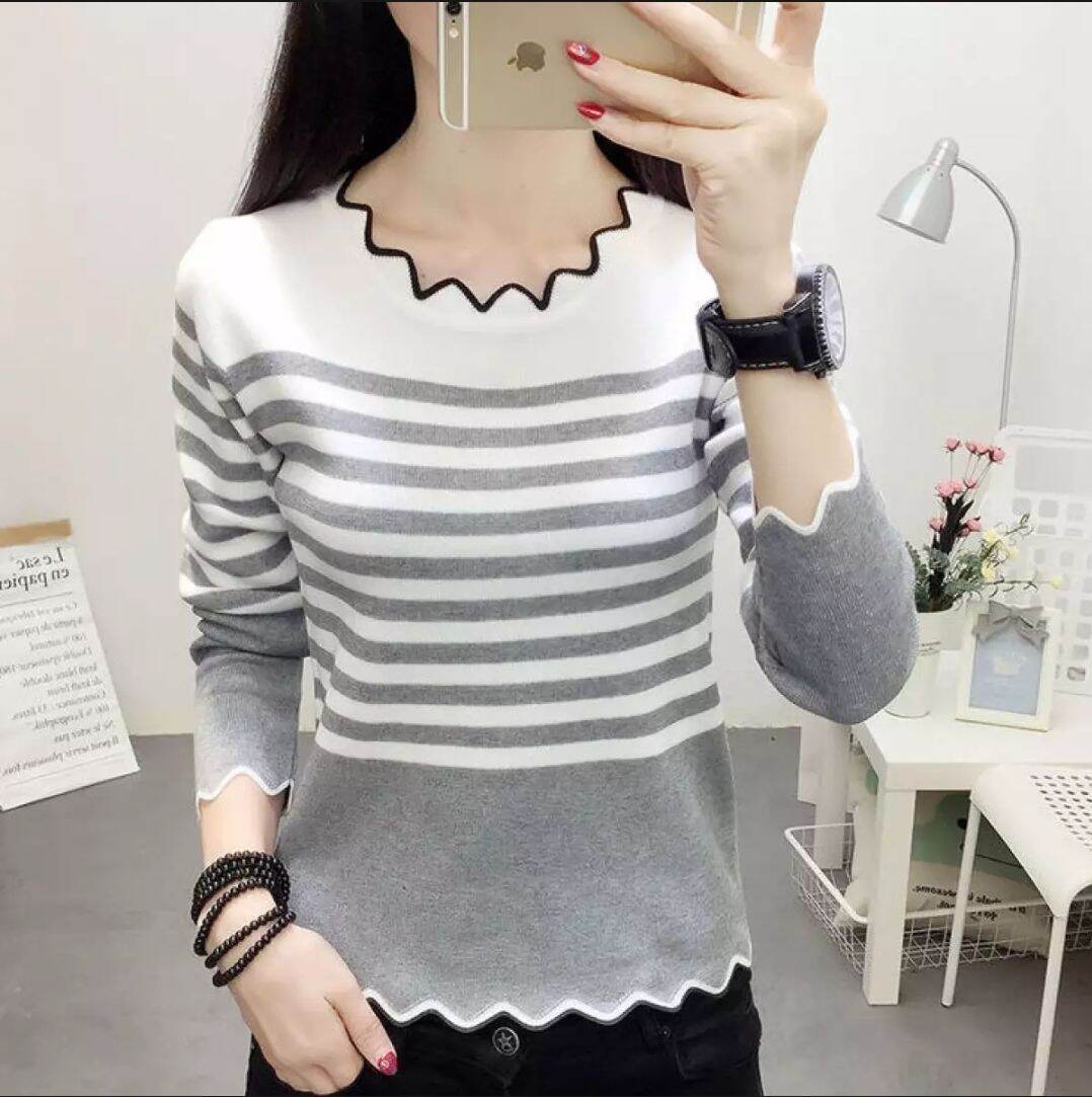 Áo len nữ kẻ sọc dài tay